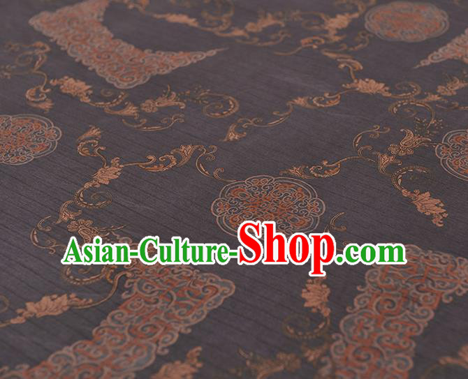 Top Grade Chinese Cheongsam Traditional Palace Wall Pattern Deep Grey Silk Drapery Gambiered Guangdong Gauze Fabric