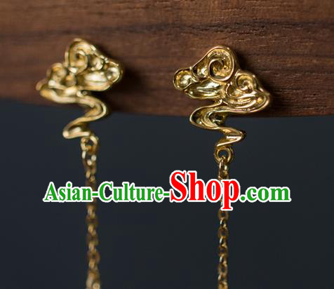 China Traditional Ming Dynasty Pearls Earrings Ancient Court Empress Golden Cloud Ear Jewelry Accessories