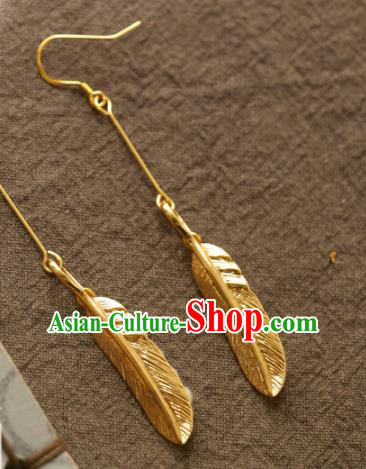 Handmade Traditional Classical Cheongsam Ear Accessories Chinese National Golden Leaf Earrings