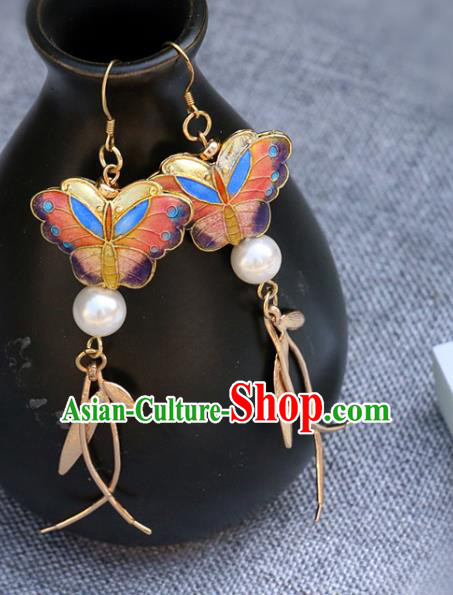 Handmade Traditional Cloisonne Butterfly Ear Accessories Chinese National Earrings