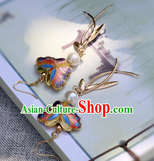 Handmade Traditional Cloisonne Butterfly Ear Accessories Chinese National Earrings