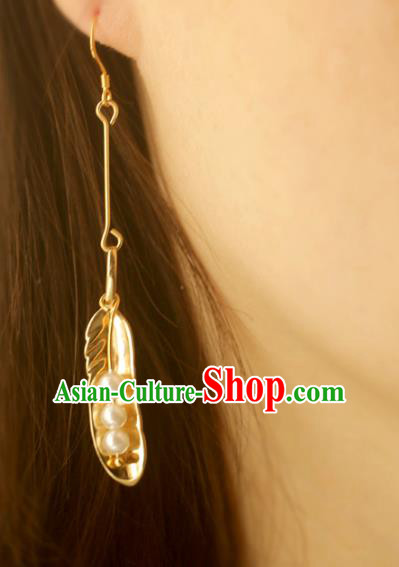 Handmade Traditional Classical Cheongsam Ear Accessories Chinese National Golden Leaf Earrings
