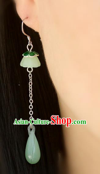 Handmade Traditional Jade Lotus Seedpod Ear Accessories Chinese National Long Earrings