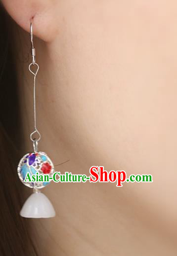 Handmade Traditional White Jade Lotus Seedpod Ear Accessories Chinese National Blueing Goldfish Earrings