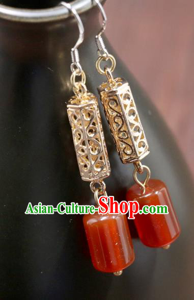 Handmade Traditional Agate Ear Accessories Chinese National New Year Golden Earrings