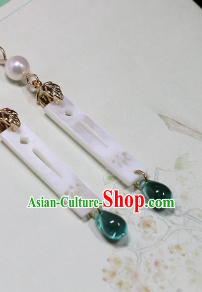Handmade Traditional Ear Accessories Chinese Hanfu Jewelry National White Shell Earrings