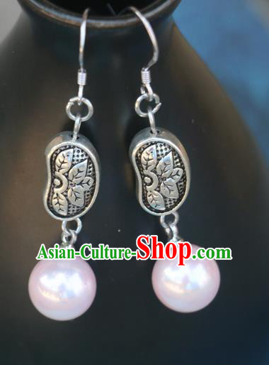 Handmade Traditional Classical Carving Lotus Ear Accessories Chinese National Silver Earrings