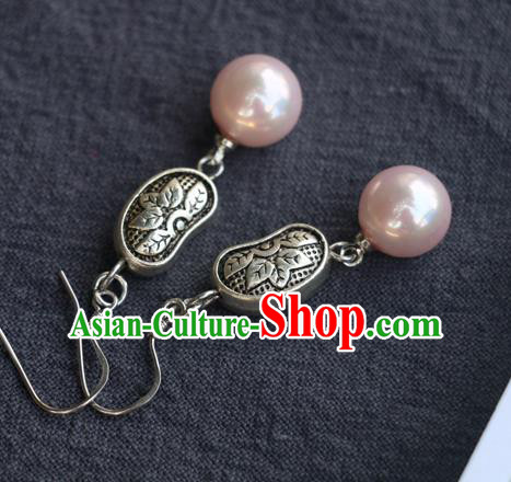 Handmade Traditional Classical Carving Lotus Ear Accessories Chinese National Silver Earrings