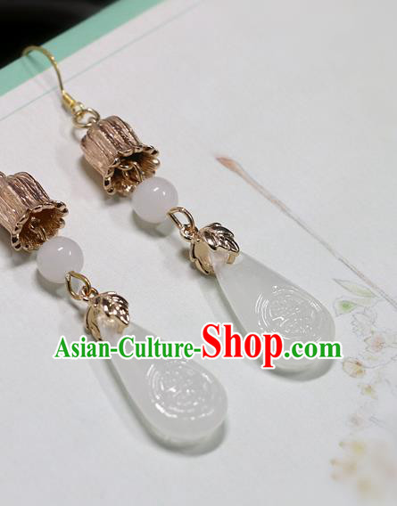 Handmade Traditional White Glass Ear Accessories Chinese Hanfu Jewelry National Golden Convallaria Earrings