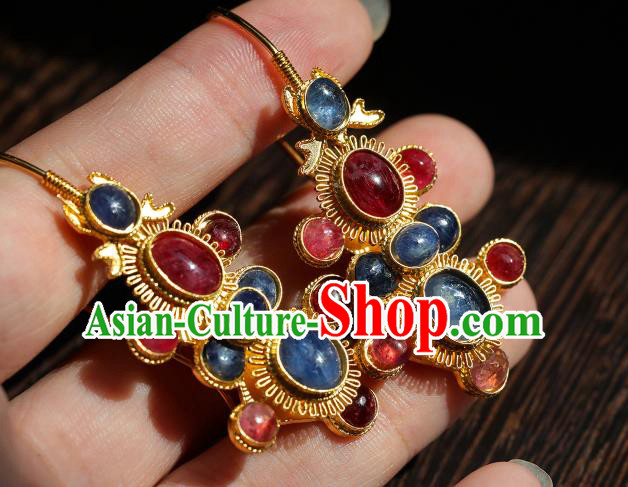 Handmade Traditional Ming Dynasty Ear Accessories Chinese Gems Jewelry Ancient Court Empress Earrings