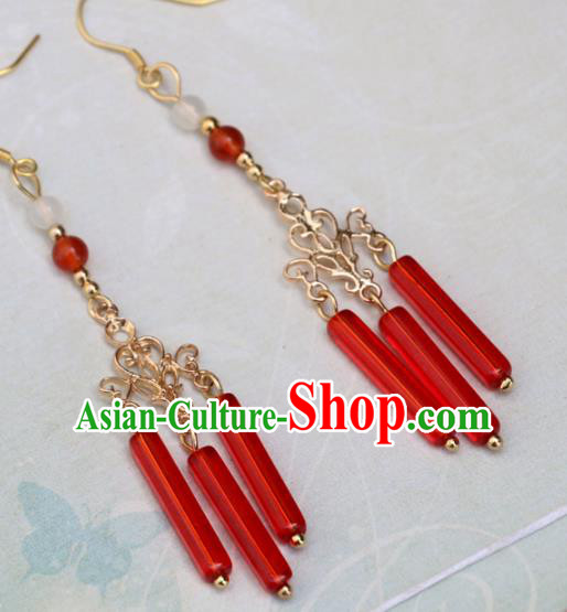 Handmade Traditional Classical Red Beads Tassel Ear Accessories Chinese National Earrings