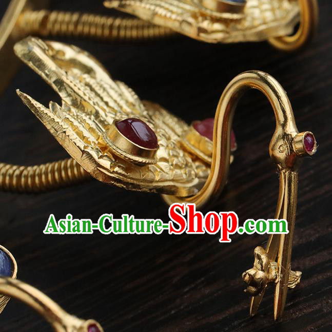 China Handmade Golden Nine Phoenix Hair Accessories Ancient Empress Hair Crown Ming Dynasty Palace Gems Hairpin for Women