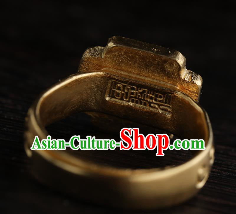 China Ming Dynasty Golden Carving Ring Ancient Princess Finger Ring for Women