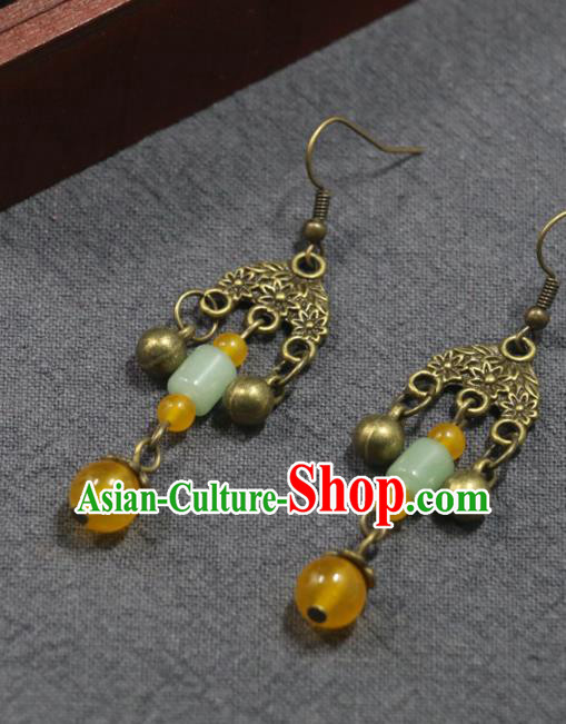 Handmade Traditional Ear Accessories Chinese National Jade Beads Tassel Earrings