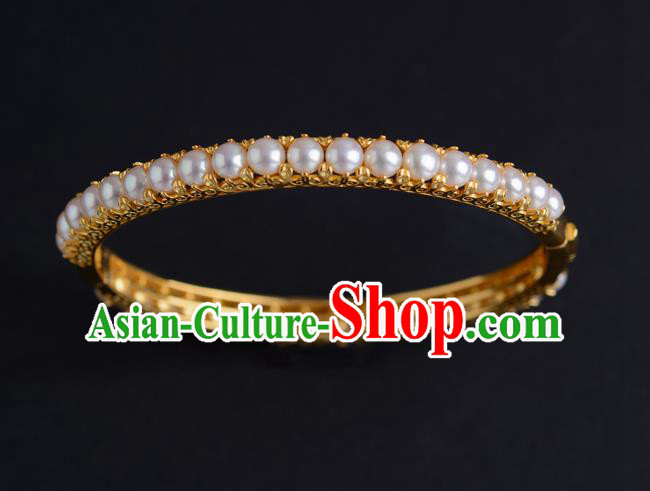 Chinese Ancient Princess Pearls Bracelet Gilding Accessories Traditional Ming Dynasty Jewelry
