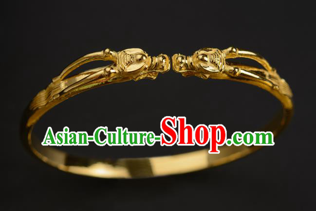 Chinese Ancient Imperial Concubine Gilding Bracelet Accessories Traditional Qing Dynasty Court Carving Dragon Jewelry