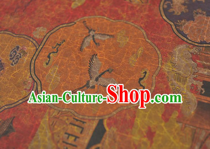 Top Grade Cheongsam Fabric Chinese Traditional Palace Fan Pattern Red Gambiered Guangdong Gauze Silk Drapery