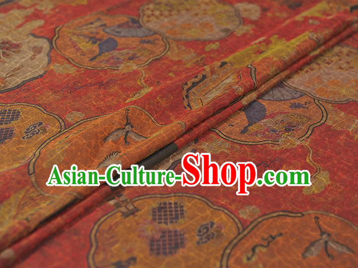 Top Grade Cheongsam Fabric Chinese Traditional Palace Fan Pattern Red Gambiered Guangdong Gauze Silk Drapery