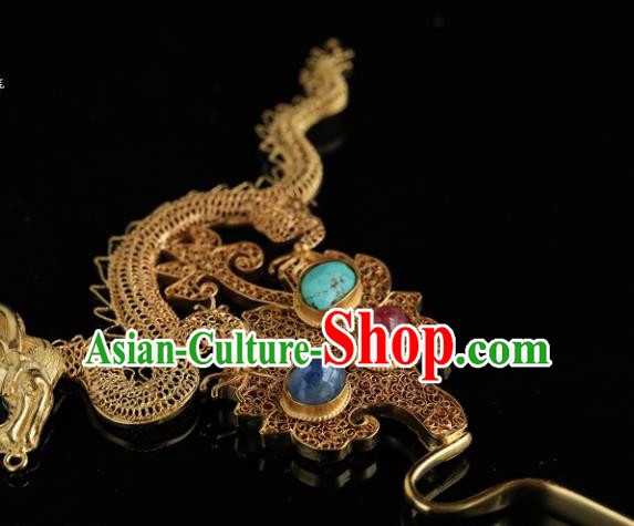 China Traditional Palace Hair Accessories Handmade Ancient Empress Tassel Hair Sticks Ming Dynasty Golden Dragon Hairpins for Women