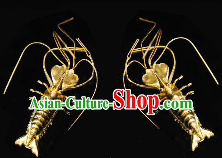 China Traditional Golden Shrimp Hair Accessories Handmade Ancient Empress Hair Sticks Ming Dynasty Hairpins for Women