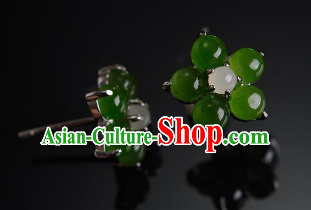 China Ancient Princess Jade Plum Blossom Ear Jewelry Accessories Traditional Qing Dynasty Earrings