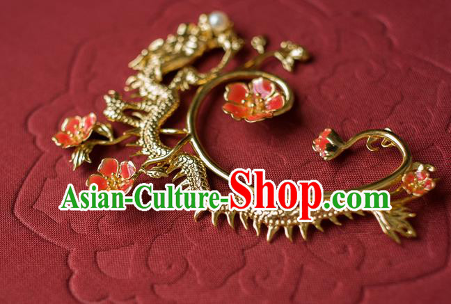 China Ancient Empress Gilding Dragon Ear Jewelry Accessories Traditional Qing Dynasty Queen Earrings