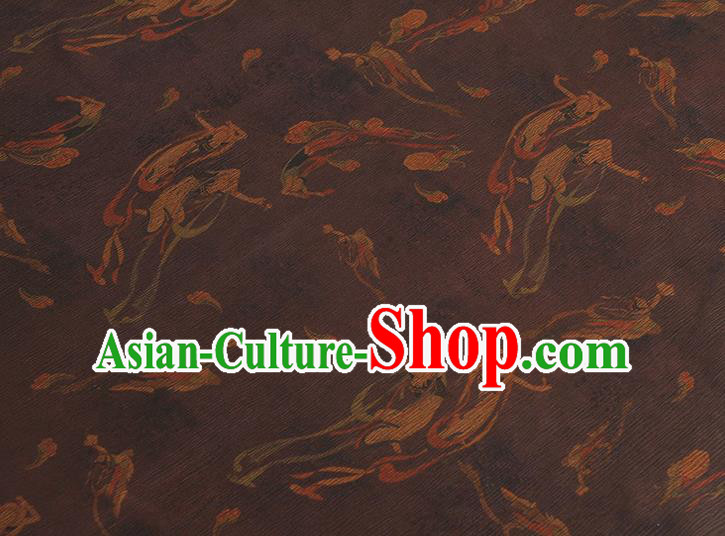 Top Cheongsam Dark Purple Crepe Fabric Chinese Traditional Flying Apsaras Pattern Silk Drapery Gambiered Guangdong Gauze