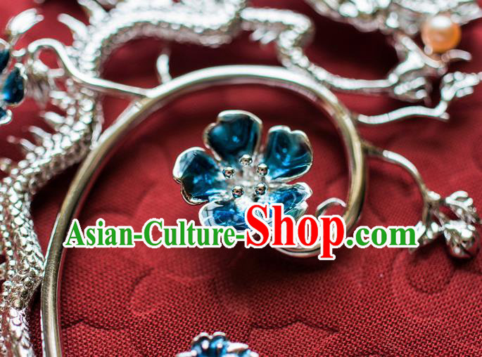 China Traditional Qing Dynasty Queen Gilding Dragon Earrings Ancient Empress Blue Plum Ear Jewelry Accessories
