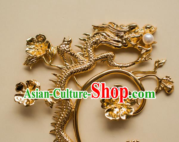 China Traditional Qing Dynasty Queen Earrings Ancient Empress Gilding Dragon Plum Ear Jewelry Accessories
