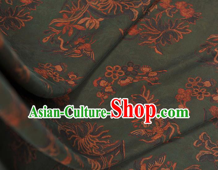 Top Gambiered Guangdong Gauze Cheongsam Fabric Chinese Traditional Chrysanthemum Pattern Deep Green Silk Drapery