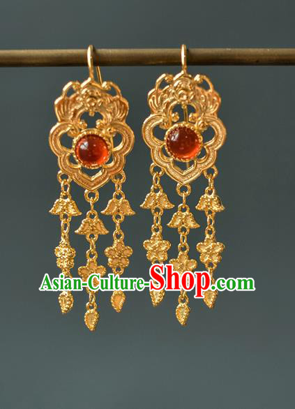 China Traditional Qing Dynasty Princess Agate Earrings Ancient Gilding Bat Ear Jewelry Accessories