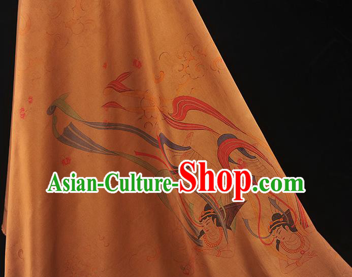China Classical Cheongsam Gambiered Guangdong Gauze Cloth Traditional Flying Apsaras Pattern Silk Fabric