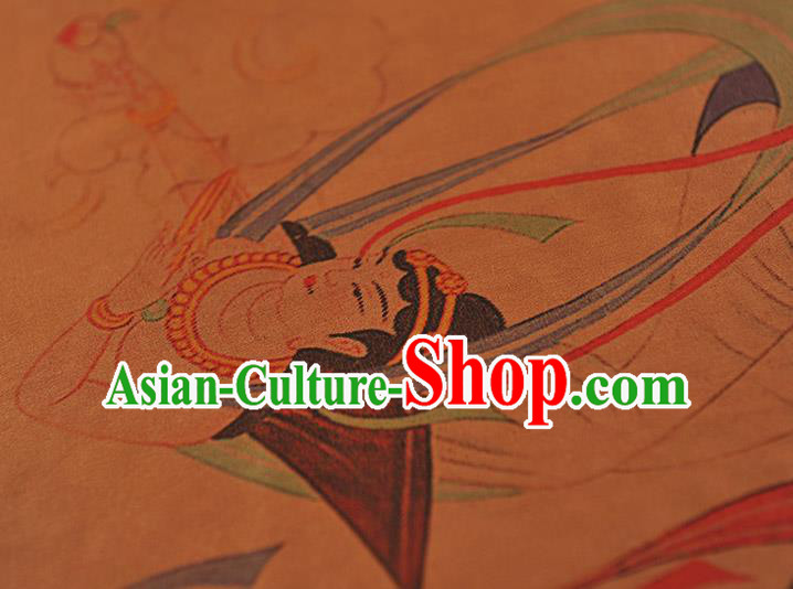 China Classical Cheongsam Gambiered Guangdong Gauze Cloth Traditional Flying Apsaras Pattern Silk Fabric