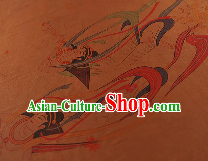 China Classical Cheongsam Gambiered Guangdong Gauze Cloth Traditional Flying Apsaras Pattern Silk Fabric