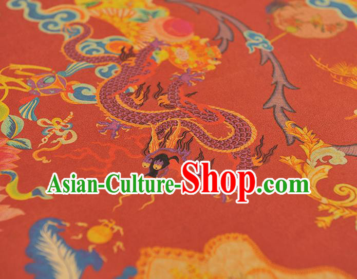 Top Grade Craquelure Fabric Chinese Traditional Dragon Lotus Pattern Silk Drapery Cheongsam Red Gambiered Guangdong Gauze