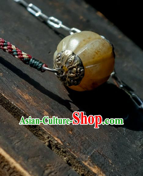 China Handmade National Jewelry Accessories Traditional White Jade Carving Bead Necklace