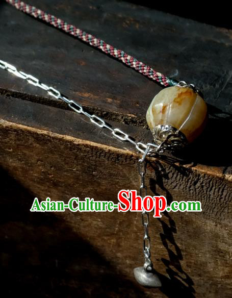 China Handmade National Jewelry Accessories Traditional White Jade Carving Bead Necklace