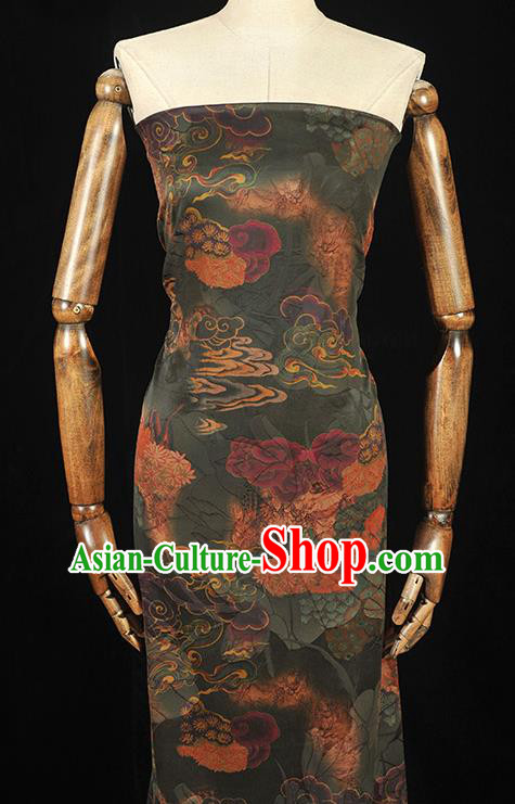 Top Chinese Traditional Flowers Pattern Silk Drapery Cheongsam Fabric Atrovirens Gambiered Guangdong Gauze