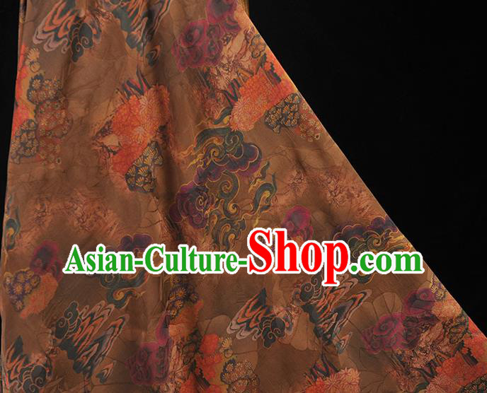 Top Chinese Cheongsam Fabric Brown Gambiered Guangdong Gauze Traditional Flowers Pattern Silk Drapery