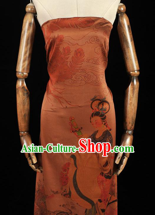 China Traditional Goddess Pattern Silk Fabric Classical Gambiered Guangdong Gauze Cheongsam Cloth