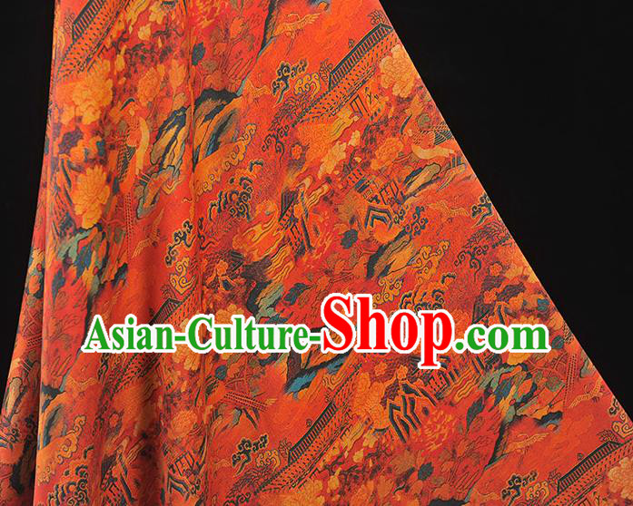 Top Red Satin Fabric Chinese Traditional Court Begonia Pattern Silk Drapery Cheongsam Gambiered Guangdong Gauze
