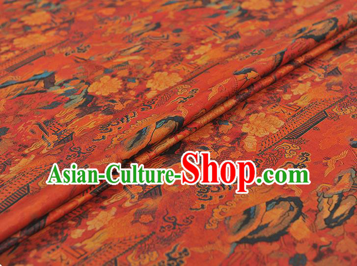 Top Red Satin Fabric Chinese Traditional Court Begonia Pattern Silk Drapery Cheongsam Gambiered Guangdong Gauze