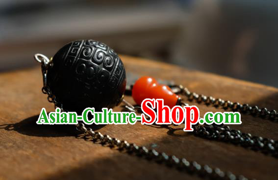 Handmade China National Women Silver Jewelry Accessories Traditional Red Agate Gourd Necklace Pendant