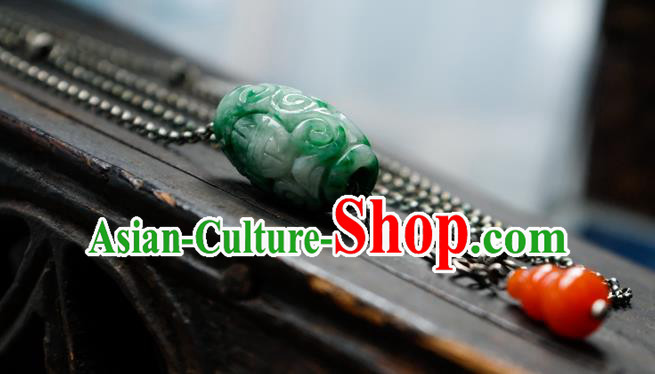 Handmade China National Women Silver Jewelry Red Agate Gourd Accessories Traditional Jade Pray Wheel Necklace Pendant