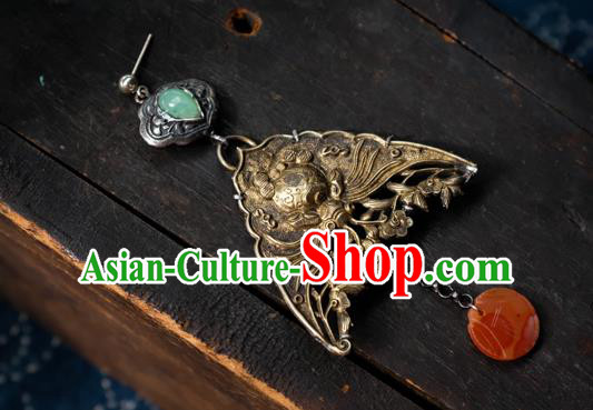 China National Retro Earrings Traditional Jewelry Handmade Silver Carving Ear Accessories