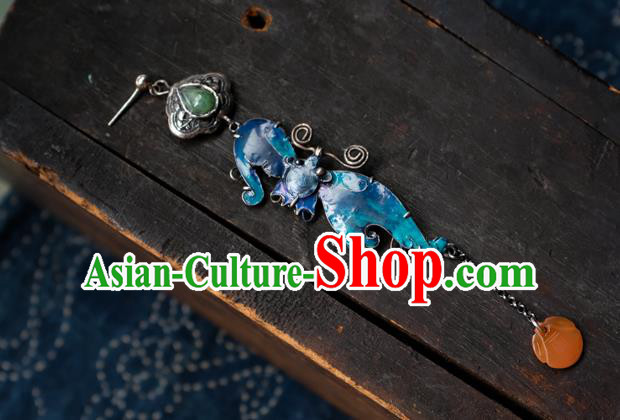 China National Blueing Bat Earrings Traditional Jade Jewelry Handmade Silver Ear Accessories