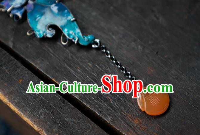 China National Blueing Bat Earrings Traditional Jade Jewelry Handmade Silver Ear Accessories