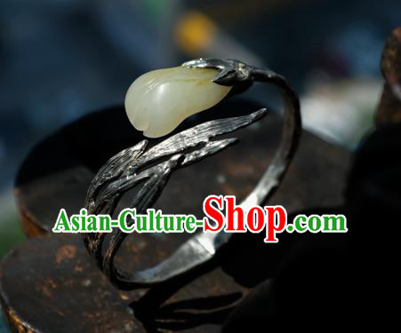 Chinese Handmade Silver Bracelet Accessories Traditional Yellow Jade Mangnolia Jewelry