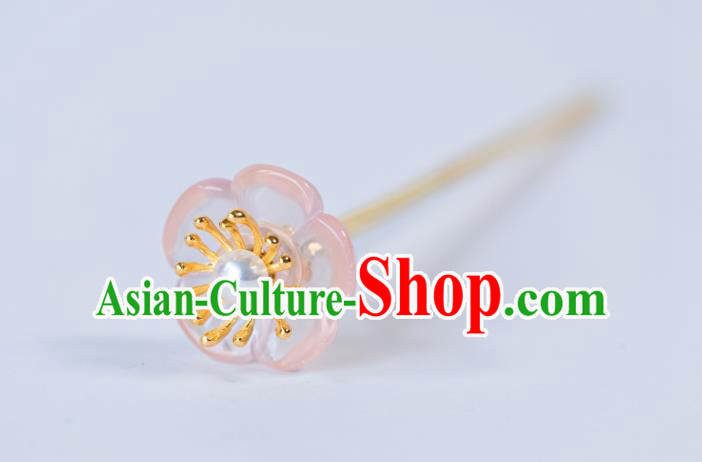 China Traditional Court Rose Quartz Hair Accessories Ming Dynasty Hanfu Plum Blossom Hair Clip Ancient Princess Hairpin
