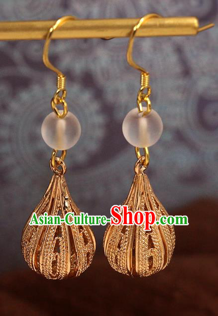 Handmade Chinese National Hanfu Golden Earrings Traditional New Year Ear Accessories